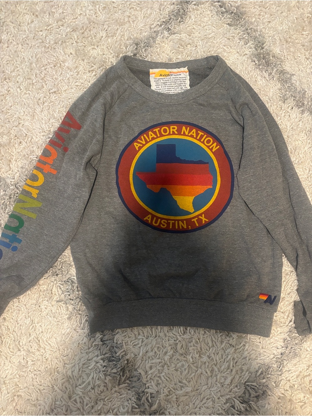 Aviator Nation Gray Crewneck Sweatshirt with Rainbow Circle Logo - Picture 2 of 3